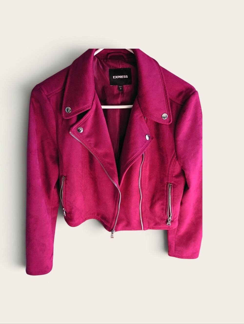 Express Moto Jacket, M, Cropped Style, Cranberry, P2P 19"
